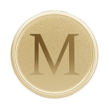 Gold coin with the letter M